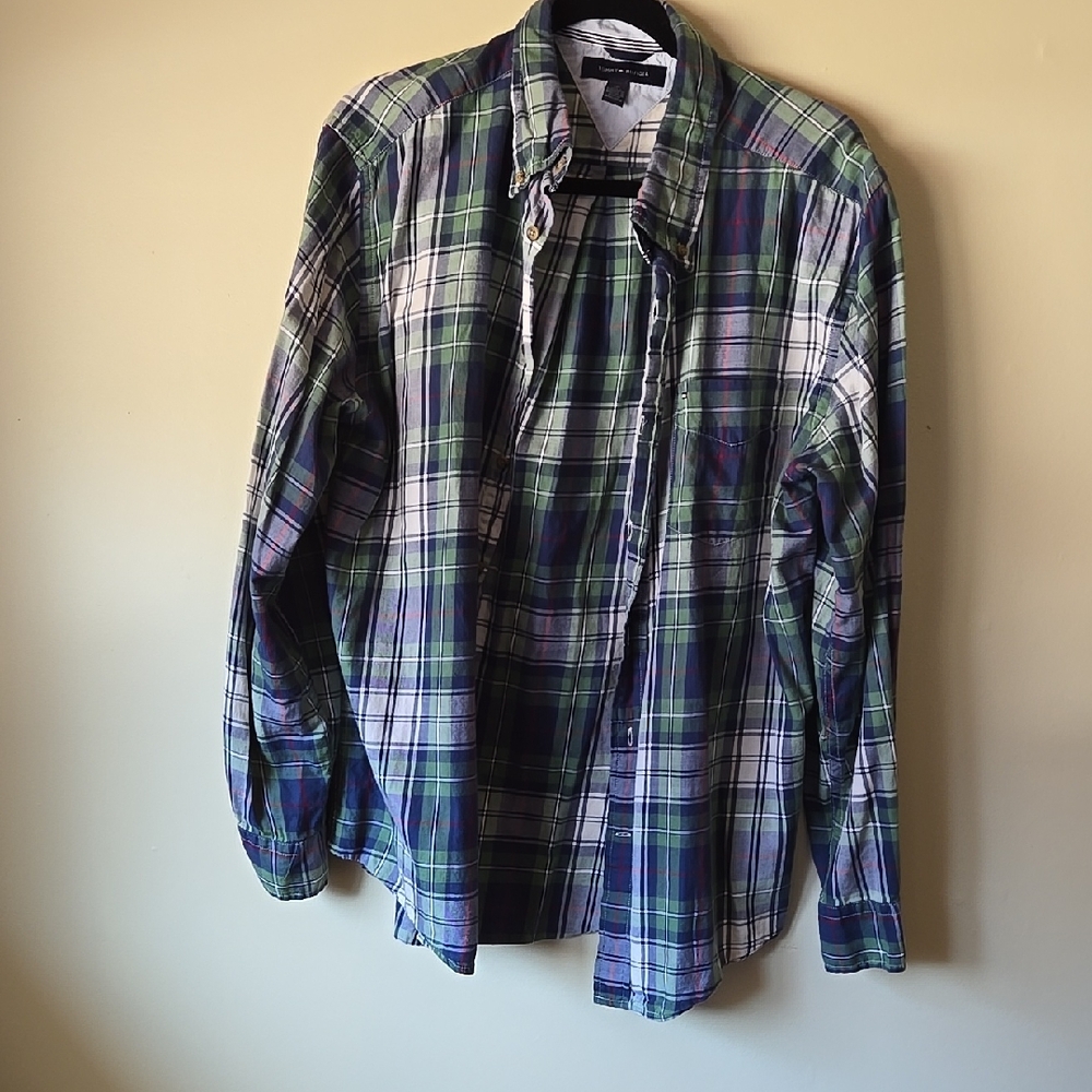 Green and Blue Casual Plaid Button Down Shirt